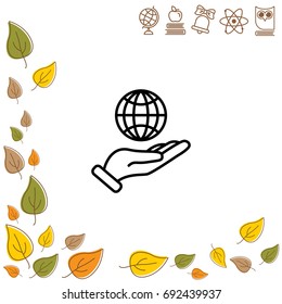 Web line icon. Globe in hand.