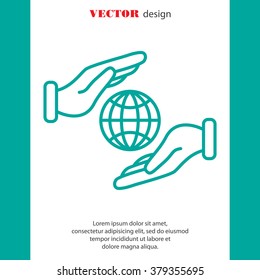 Web line icon. Globe in hands.