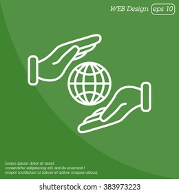 Web line icon. Globe in hands.