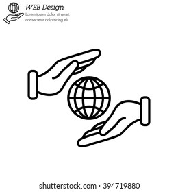 Web line icon. Globe in hands.