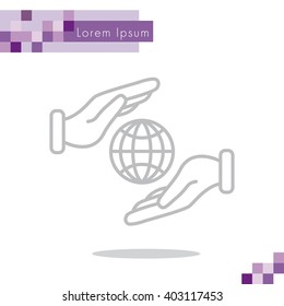 Web line icon. Globe in hands.