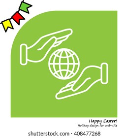 Web line icon. Globe in hands.