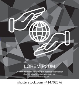 Web line icon. Globe in hands.