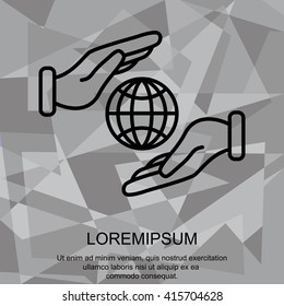 Web line icon. Globe in hands.