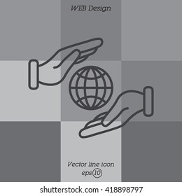 Web line icon. Globe in hands.