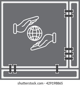 Web line icon. Globe in hands.