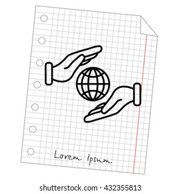Web line icon. Globe in hands.