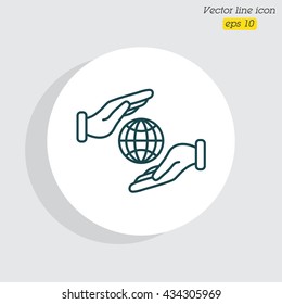 Web line icon. Globe in hands.