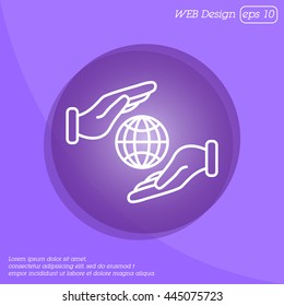 Web line icon. Globe in hands.
