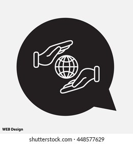 Web line icon. Globe in hands.