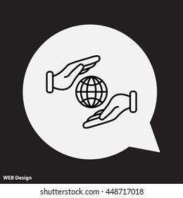 Web line icon. Globe in hands.