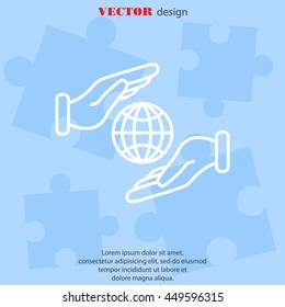 Web line icon. Globe in hands.