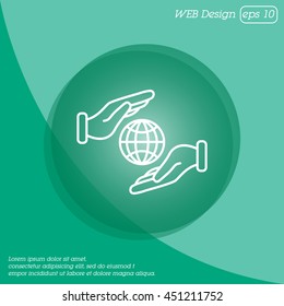 Web line icon. Globe in hands.