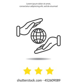 Web line icon. Globe in hands.