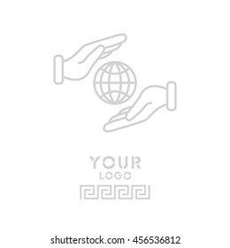 Web line icon. Globe in hands.