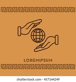 Web line icon. Globe in hands.