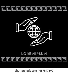Web line icon. Globe in hands.