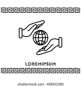 Web line icon. Globe in hands.