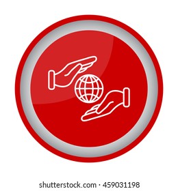 Web line icon. Globe in hands.