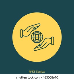 Web line icon. Globe in hands.