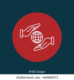 Web line icon. Globe in hands.