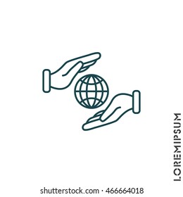 Web line icon. Globe in hands.