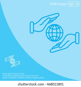 Web line icon. Globe in hands.