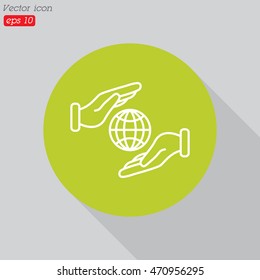 Web line icon. Globe in hands.