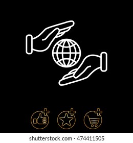 Web line icon. Globe in hands.