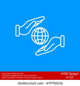 Web line icon. Globe in hands.