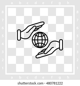 Web line icon. Globe in hands.