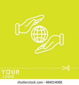 Web line icon. Globe in hands.
