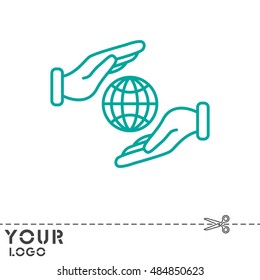Web line icon. Globe in hands.
