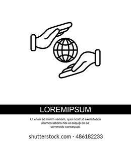 Web line icon. Globe in hands.