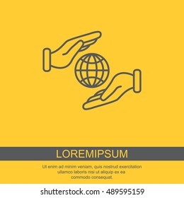 Web line icon. Globe in hands.