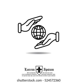 Web line icon. Globe in hands.