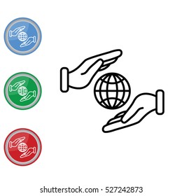 Web line icon. Globe in hands.