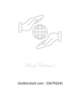 Web line icon. Globe in hands.