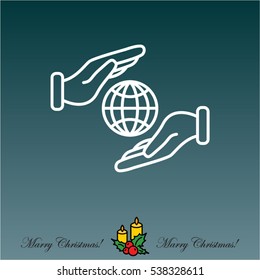 Web line icon. Globe in hands.