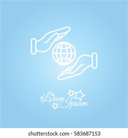 Web line icon. Globe in hands.