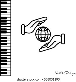 Web line icon. Globe in hands.