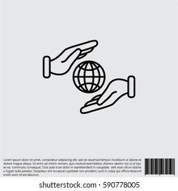 Web line icon. Globe in hands.