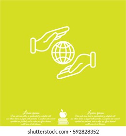 Web line icon. Globe in hands.