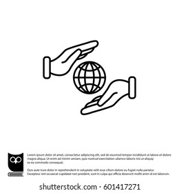 Web line icon. Globe in hands.