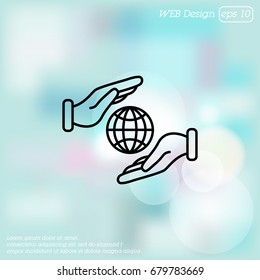 Web line icon. Globe in hands.