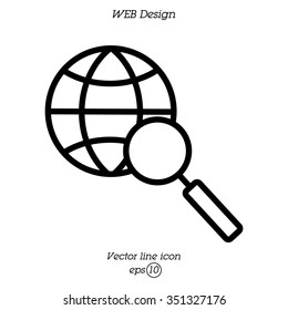 Web line icon. Globe and loupe