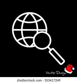 Web line icon. Globe and loupe