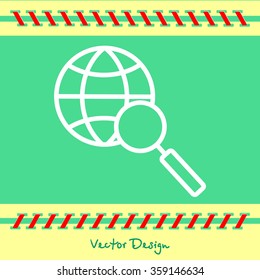 Web line icon. Globe and loupe