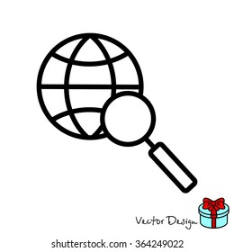 Web line icon. Globe and loupe
