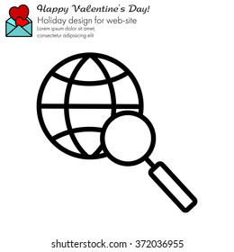 Web line icon. Globe and loupe